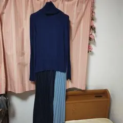 ネイビー タートルネックニット スカートセットアップ