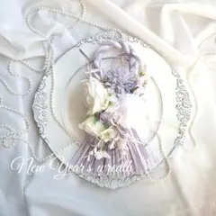 ローズとギガンジウムの咲くしめ縄飾り*26-03