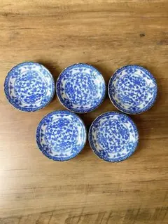 昭和レトロ　青白花柄皿 5枚セット
