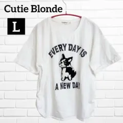 キューティーブロンド Tシャツ ロールアップ 犬 L ホワイト 綿 ギャザーのサムネイル