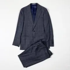 【美品】 SUIT SELECT ゼニア生地 スーツ チェック柄 グレー Y5
