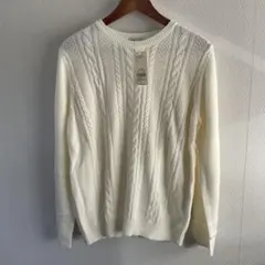earth music & ecology アイボリー ケーブル編みニット L