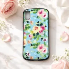 【残り２点】iPhoneXS X 可愛い 花柄 耐衝撃 緑 エメラルドグリーンのサムネイル