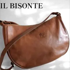 美品✨️イルビゾンテ 三日月ショルダーバッグ レザー シボ革 キャメル　大容量