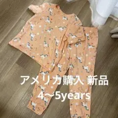 新品未使用 ユニコーンパジャマ 半袖 長ズボン オレンジピンク 女の子
