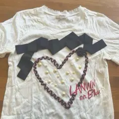 必読 LANVIN en Bleu Tシャツ リボン パール装飾のサムネイル