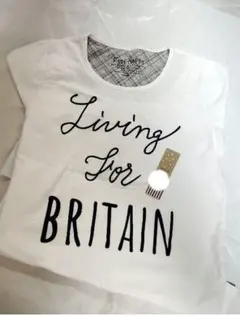 tシャツ レディースLサイズ　半袖　白　コットン　青英文字プリント　中古品