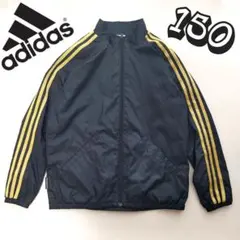 adidas　ウインドブレーカー　150cm　ブラック　ゴールド3本線　訳ありのサムネイル