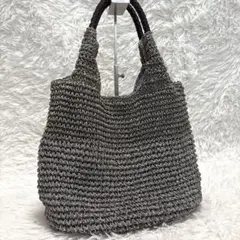 編み込み麦わらバック　トートバッグ　グレー 内ポケットあり