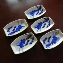 伊万里　染付舟形長皿　5枚　16.8cm　大正期