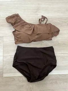 ブラウン フリル付きセパレート水着