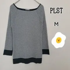 PLST プラステ ボーダーリブニット ボートネック シンプル アセテート M