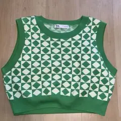 ZARA ザラ　ノースリーブ　タンクトップ　サマーニット　ハイウエスト　グリーン