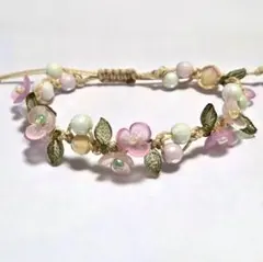 ハンドメイド 花モチーフ ブレスレット（かすみ）～ピンク～End※訳あり
