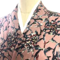 5k2678 着物　正絹　袷　小紋　ピンク　黒　青　緑　赤　柄物　白　和装