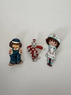 昭和レトロ ブローチ 3点セット ピエロ 少女 カントリー
