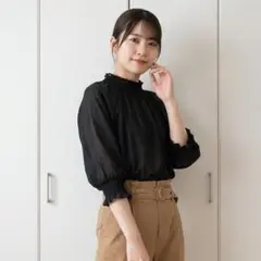美品 SHIPS シアーシャーリングブラウス 黒 フリーサイズ シースルー