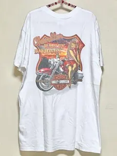 ハーレーダビッドソン Tシャツ 半袖 白 ピンナップガール y2k 00s