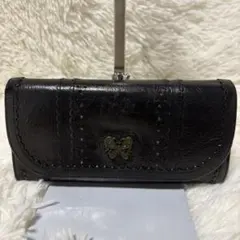 【希少】ANNA SUI 二つ折り 長財布 がま口 バタフライ 蝶 レザー 黒のサムネイル