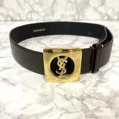 イヴサンローラン　YSL ベルト　茶色　ブラウン　レザー　金ロゴ　サンローラン