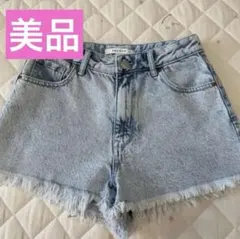 【美品】デニム ショートパンツ フリンジカット ライトブルー Mサイズ