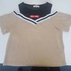 ピンクラテ肩出しTシャツ　XS150のサムネイル