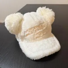 ディズニー　耳付き　ぽんぽん　キャップ　帽子　白　ファンキャップ　ミッキー