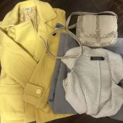 イエロー 革製ジャケット グレームートンリバーシブルコート ショルダーバッグ