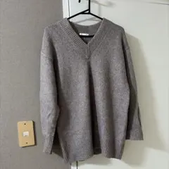 GU Vネック長袖ニット グレー系