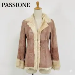 美品 パシオーネ ボア シャギー ムートン ノーカラーコート ロング 