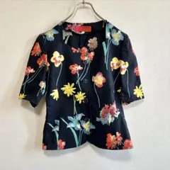 ungaro ウンガロ　ジャケット　シャツ　花柄　プリント　リネン　麻　9 M