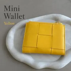 本革 二つ折りミニ財布 イエロー コンパクト カード 小銭 イントレチャート風のサムネイル