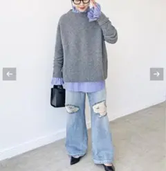 【24年完売美品】Spick&Span タックフリルブラウス ストライプ ブルー