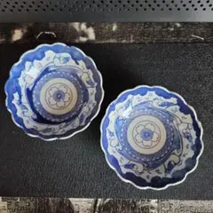 古伊万里 染付 蛸唐草文 膾皿 2客 松竹梅文 輪花鉢 上品な2種 - メルカリ