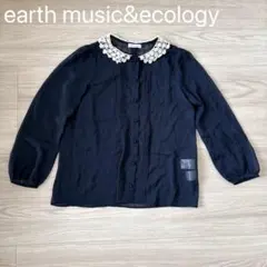 earth music&ecology ネイビー レース襟 長袖ブラウス