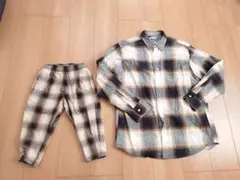フランネルシャツ　シェフパンツ　GU　親子お揃い　リンクコーデ
