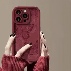 iPhone16ケース バタフライ 蝶 レッド 赤 ソフトケース