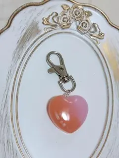 【ハンドメイド】レジンキーホルダー ハート オレンジ ピンク