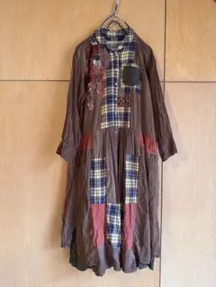 一点ものSAYOCAFE柿渋染め生地パッチワークのワンピース