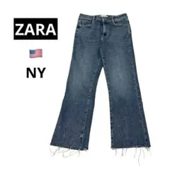 【ZARA】NY ストレートデニム　ストレッチCut-off ゴールドボタン新品
