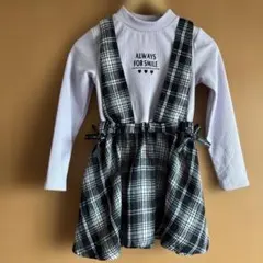 ドッキングチェックワンピース 130㎝　紫　白　黒　パープル　ホワイト　ブラック