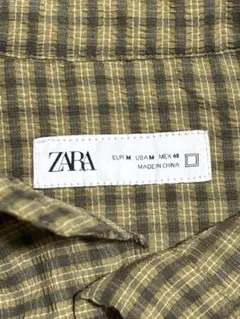 ZARA テクスチャーチェック柄シャツ Mサイズ ダークイエロー