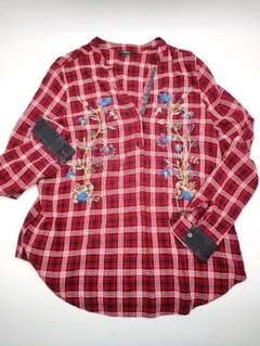 Desigual 花刺繍チェックブラウス Sのサムネイル