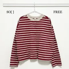 0401 SO[ ] 丸首長袖カーディガン FREEサイズ ボーダー柄