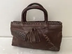 IBIZA/イビザ ブラウン レザー ハンドバッグ タッセル付き パッチワーク