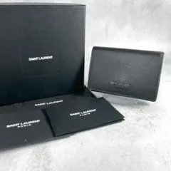 【美品 付属品完備】サンローラン 三つ折り キャビアスキン プリントロゴ 黒