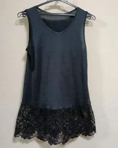 シャルレ 1A702 黒のレース裾ノースリーブチュニック Mサイズ
