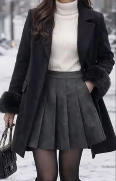 【新品未使用】アンティークレザー プリーツミニスカート ブラックダークグレー M