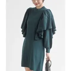 r.p.sフリルニットワンピースダークグリーン