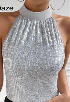 シルバー スパンコール ベアトップ